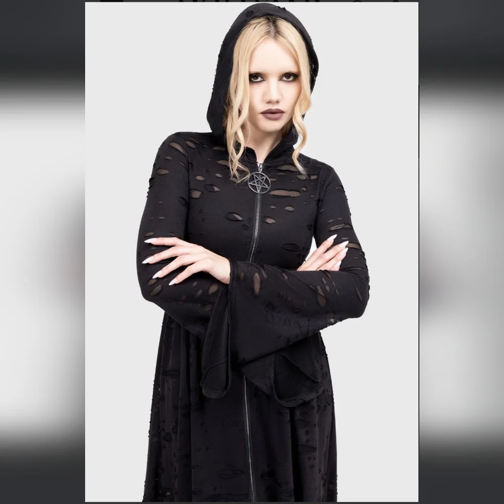 Killstar Black Asymmetrical Hooded Dress - Picture 3 of 9